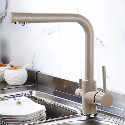 Grifo de cocina de agua filtrada de latón con rotación de 360 ​​grados, grifo de doble ángulo recto para agua del fregadero de la cocina